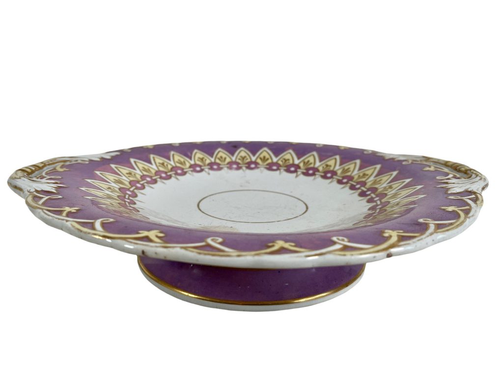 Antique French Ceramic Cake Stand Plate Platter Dish Afternoon Tea Serving Display Purple circa 1910-20’s / EVE
