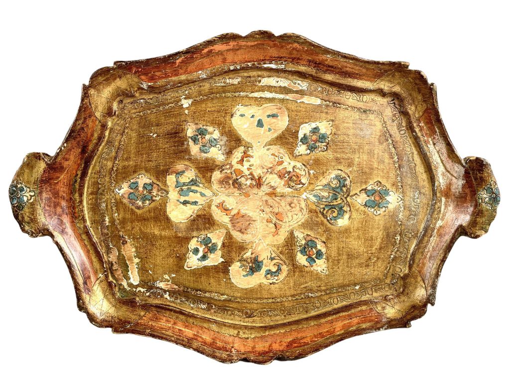 Antique Italian Florentine Florence Gold Wood Ornately Decorated Small Serving Lap Tray Handled Decoration c1910-20’s / EVE