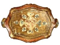 Antique Italian Florentine Florence Gold Wood Ornately Decorated Small Serving Lap Tray Handled Decoration c1910-20's / EVE