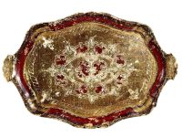Antique Italian Florentine Florence Gold Wood Ornately Decorated Small Serving Lap Tray Handled Decoration c1910-20's / EVE