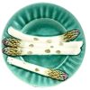 Antique French Majolica Plate Dish Server Asparagus Vegetable Decorative Glazed Earthenware Ceramic Green Blue c1910-20s / EVE