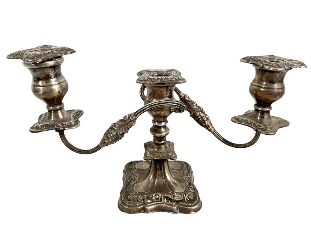 Antique English Sheffield Metal Silver Standing Regal Candle Candlestick Candelabra Stick Pedestal Ornament Stand Decor c1910’s / EVE