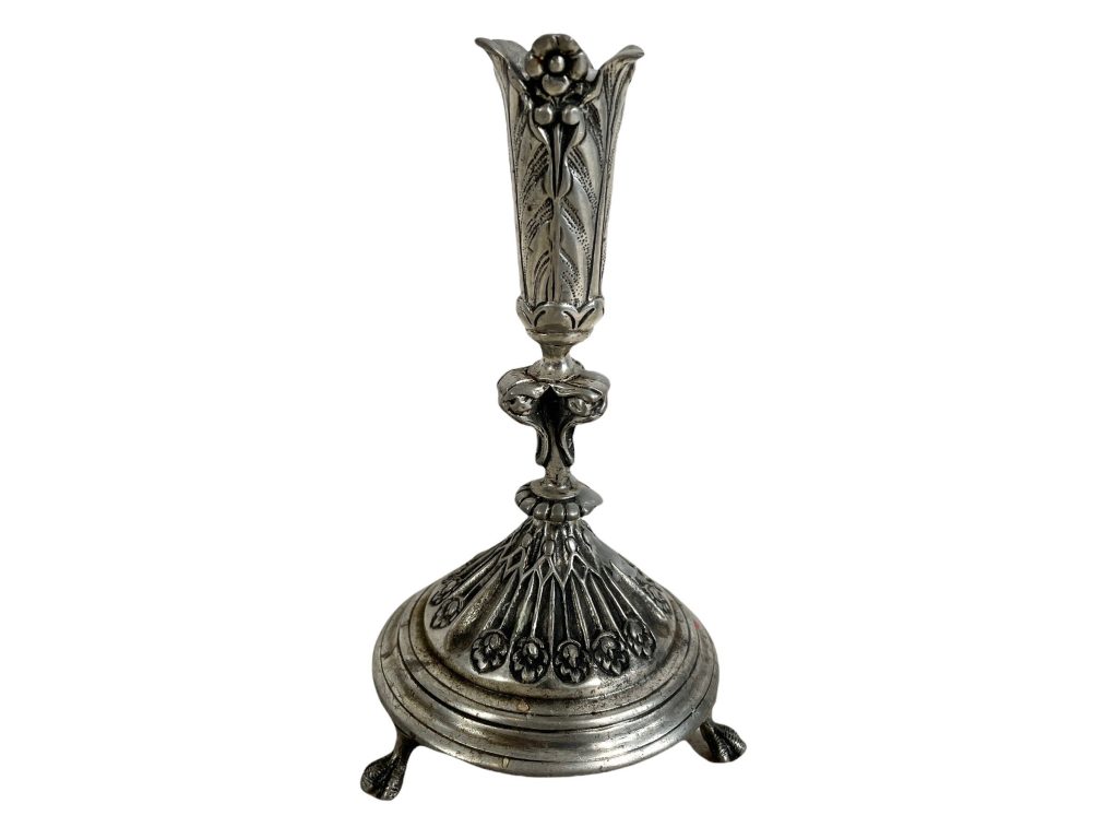 Vintage French Metal Silver Standing Regal Candle Candlestick Candelabra Stick Pedestal Ornament Stand Decor c1990’s / EVE
