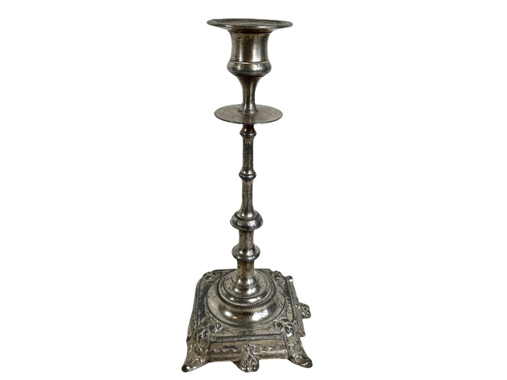 Antique French Metal Silver Standing Regal Candle Candlestick Candelabra Stick Pedestal Ornament Stand Decor c1900’s / EVE