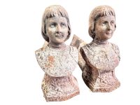 Antique French Young Boy Firedogs Fire Dogs Fireplace Ornament Display Open Fire Supports Iron Rusty circa 1880-1910's / EVE