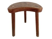 Vintage French Chunky Heavy Strong Kidney Shaped Stool Table Wooden Wood Seat Side Stand Flower Pot Ornament Small Tabouret c1970-80's / EVE