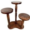 Vintage French Triple Pot Stand Wooden Natural Wood Large Flower Plant Ornament Plinth Display Side Table Stool Tabouret c1970-80's / EVE