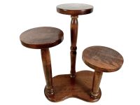 Vintage French Triple Pot Stand Wooden Natural Wood Large Flower Plant Ornament Plinth Display Side Table Stool Tabouret c1970-80's / EVE
