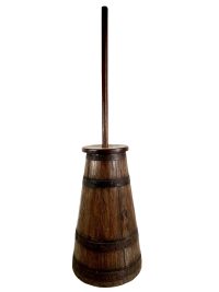 Antique French Heavy Tall Wood Manual Butter Churn Wooden Umbrella Walking Stick Stand Container Pot Hallway c1910-20's / EVE