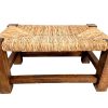 Vintage French Brown Wood Wooden Woven Strung Rattan Raffia Footstool Foot Stool Rest Footrest Display Stand Tabouret circa 1970-80's / EVE