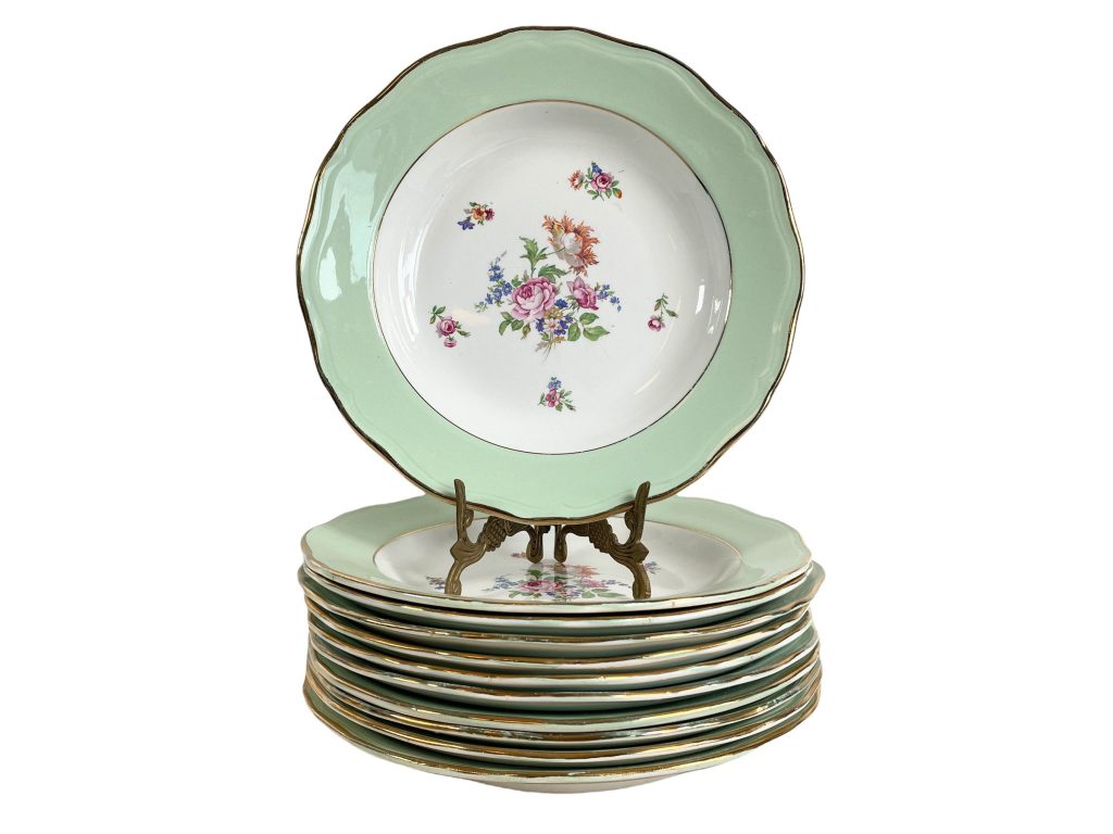 Vintage French Ceramic White Mint Green Flower Plate Serving Bowl Dish Lunch Sandwich Dinner Plate PRICED INDIVIDUALLY c1950's / EVE