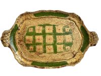 Vintage Italian Florentine Florence Gold Green Wood Ornately Decorated Small Serving Tray Trivet Stand Dish Decoration c1950's / EVE