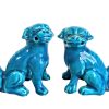 Antique Chinese Ceramic Aqua Blue Foo Dogs Pair Ornaments Home Decor Asian Themed Decor Matching circa 1910's / EVE