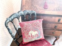 Alternative view of Vintage French Unicorn Throw Pillow Dark Red Square Decor for Couch or Sofa / EVE
