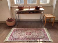 Alternative view of Vintage Moroccan Large Beige Red Flower Rug Carpet Floor Covering Decor Display Prop France Tapis  Diademe Wool circa 1960-70's / EVE