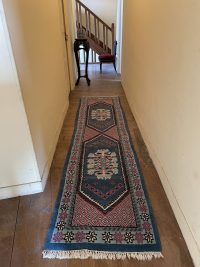 Alternative view of Vintage Moroccan Blue Hallway Long Rug Carpet Floor Covering Decor Display Prop France Tapis Diademe Wool circa 1970-80's / EVE