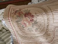 Alternative view of Vintage Belgian Pink Beige Throw Cover Blanket Flower Small Wall Rug Floor Table Covering Decor Display Prop France circa 1970-80's / EVE