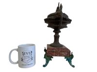 Alternative view of Antique French Bird Head Bronze Spelter Salmon Marble Stone Plinth Display Stand Dish Ornate Bowl Display Pot Jar Vase c1880's / EVE