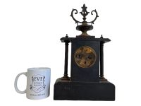 Alternative view of Antique French Black Marble Stone Clock Spelter Mantlepiece Shelf Missing Parts Not Working c1880's / EVE