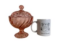 Alternative view of Vintage French Red Pink Clear Glass Pot Jar Vase Bon Bon Candy Storage Display Prop circa 1950-60's / EVE