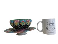 Alternative view of Vintage Middle Eastern Hand Painted Copper Bowl and Saucer Dish Catch-All Ornate Decorative Ceremony Eid c1970-80's / EVE