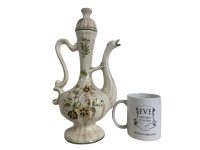 Alternative view of Vintage French Ceramic Faience Swan Neck Carafe Decanter Yellow Water Wine Porto Wedding Useable Unique Caraffe Vase Pot c1950-60's / EVE