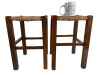 Alternative view of Vintage French Brown Wood Wooden Woven Strung Footstool Foot Stool Rest Footrest Display Stand circa 1970-80's / EVE