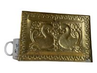 Alternative view of Vintage Indian Repousee With Swans Brass Metal Rectangular Plaque Decorative Wall Display circa 1980's / EVE