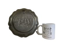 Alternative view of Vintage French Small Pewter Dinner Plate tray charger platter serving lap table display decorative inn pub wall hanging c1970-80's / EVE