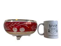 Alternative view of Vintage French Red Gold Glass Serving Bowl Dish Trifle Pudding Dessert Trinket Ornament Display Cherry Cherries circa 1970-80's / EVE