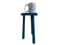 Alternative view of Vintage Stool French Traditional Hand Painted Flowers Blue Small Milking Wood Chair Plant Pot Stand D Seat Shaped Tabouret c1970-80's / EVE