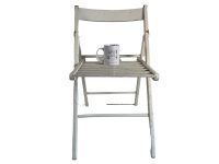 Alternative view of Vintage French Metal Wood Folding Chair White Pine Wood Stool Seat Stand Plinth circa 1990-00's / EVE