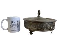 Alternative view of Vintage Italian Metal Ceramic Serving Dish Handled Serving Lidded Covered Plate Pot Display Wear Patina Prop Dining c1960-70's / EVE