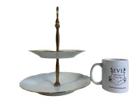 Alternative view of Vintage French Afternoon Tea Plates Cake Sandwich Serving Table Display White Gold Porcelain Bowl Dish c1970's / EVE