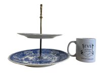 Alternative view of Vintage German Afternoon Tea Plates Cake Sandwich Serving Table Display White Blue Ceramic Bowl Dish c1970's / EVE