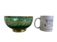 Alternative view of Vintage French Green Gold Glass Serving Bowl Dish Trifle Pudding Dessert Trinket Ornament Display circa 1970-80's / EVE