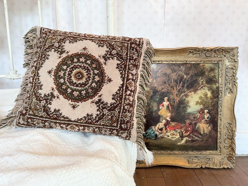 Vintage French Large Rug Throw Pillow with Fringes Decor for Couch Bed Armchair or Sofa / EVE