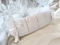 Vintage French White Cotton Neck Back or Throw Pillow White Decor for a Bed / EVE