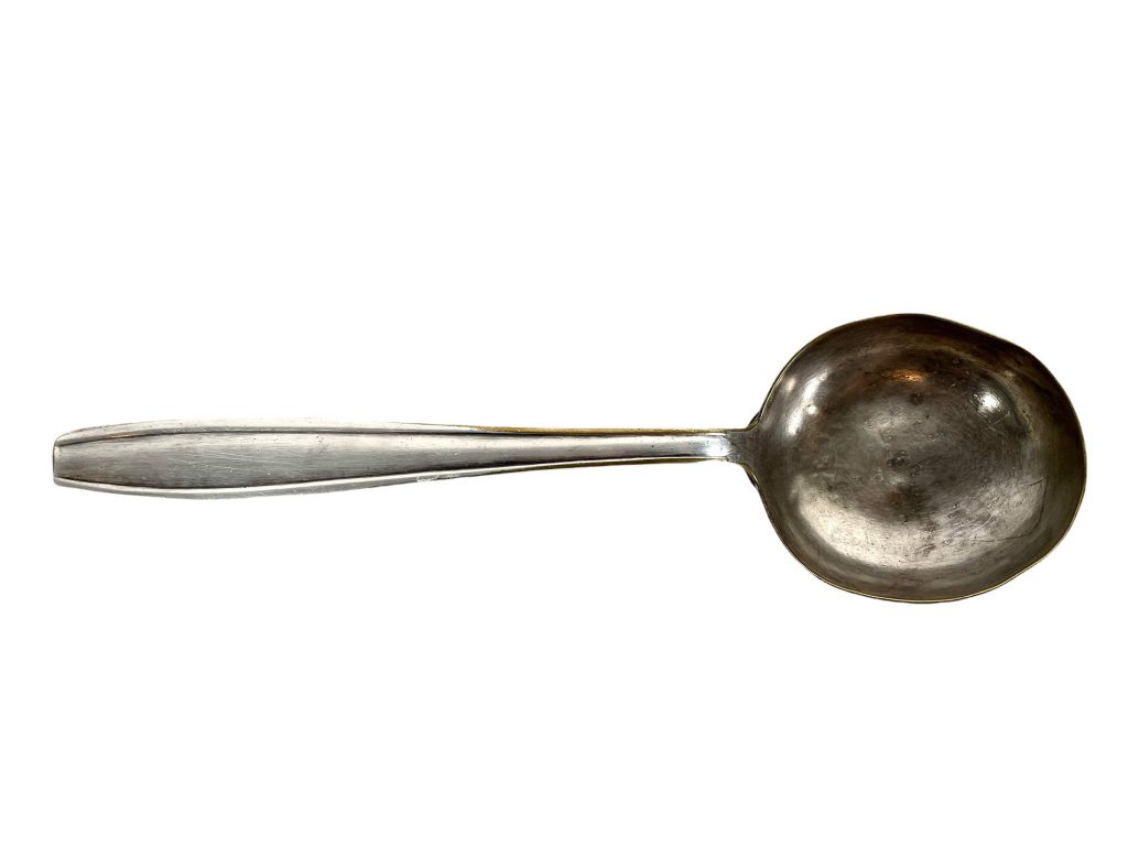 Antique French Pewter Silver Metal Curved Fancy Ladle Spoon Serving Server Soup Set circa 1910-20’s / EVE