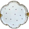 Antique French Large Rose Porcelain Plate With Gold Plated Handles Dish Server Decorative Glazed Ceramic White Gold c1910s / EVE