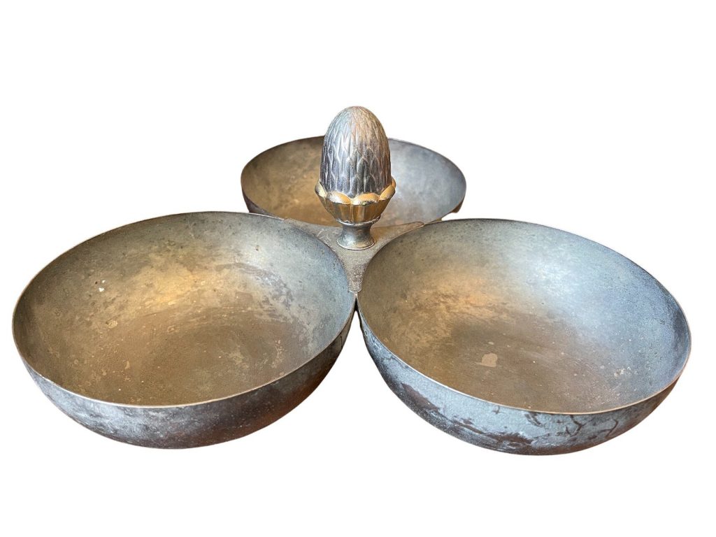 Vintage English Triple Metal Acorn Handled Pot Bowl Dish Catch-All Serving Sweet Candy Jewellery circa 1960-70’s / EVE
