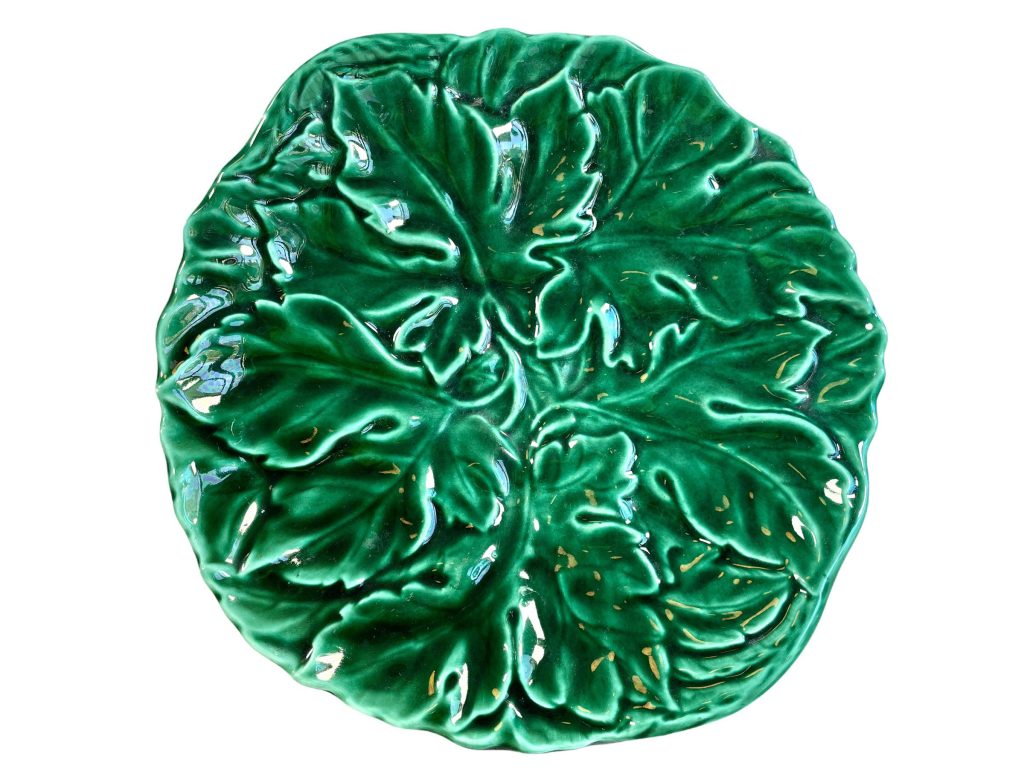 Vintage French Green Leaf Majolica Plate Dish Server Serving Decorative Glazed Earthenware Ceramic c1930-40s / EVE