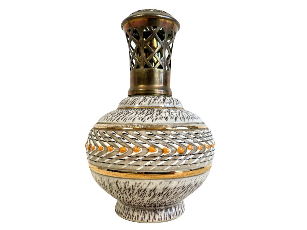 Antique French Perfume Burning Burner Bottle Ceramic Brass Metal Decor Prop Perfumery circa 1920's / EVE