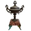 Antique French Bird Head Bronze Spelter Salmon Marble Stone Plinth Display Stand Dish Ornate Bowl Display Pot Jar Vase c1880's / EVE