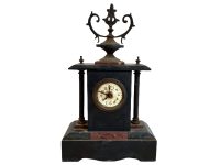 Antique French Black Marble Stone Clock Spelter Mantlepiece Shelf Missing Parts Not Working c1880’s / EVE Antique French Black Marble Stone Clock Spelter Mantlepiece Shelf Missing Parts Not Working c1880's / EVE