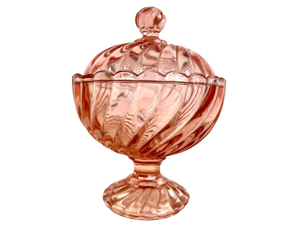 Vintage French Red Pink Clear Glass Pot Jar Vase Bon Bon Candy Storage Display Prop circa 1950-60’s / EVE