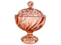 Vintage French Red Pink Clear Glass Pot Jar Vase Bon Bon Candy Storage Display Prop circa 1950-60's / EVE