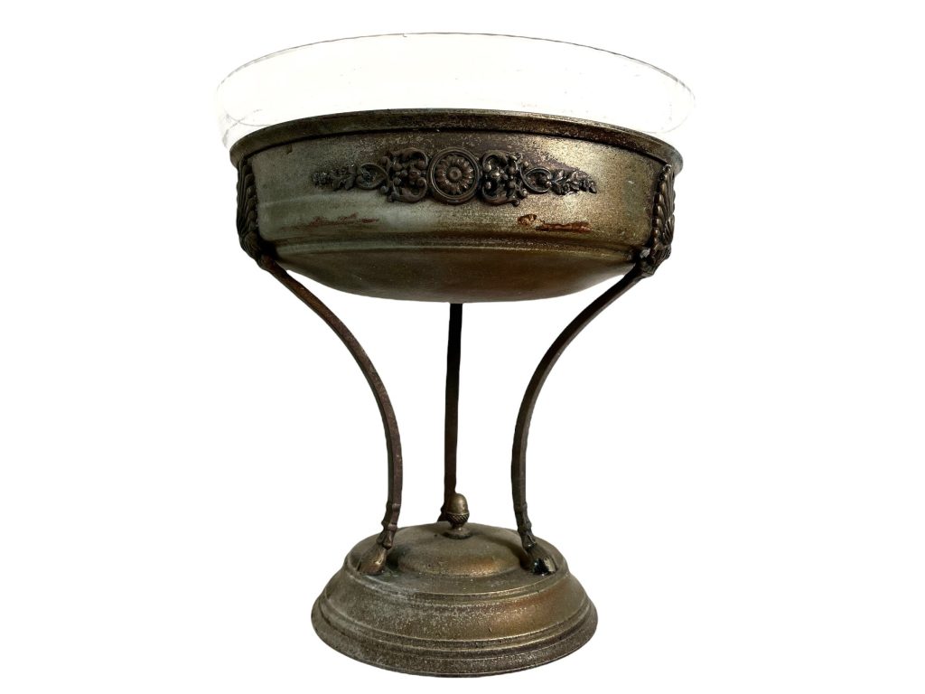 Antique French Small Metal Glass Pedestal Pot Bowl Dish Catch-All Serving Sweet Candy Jewellery circa 1910-20’s / EVE