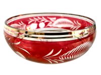 Vintage French Red Gold Glass Serving Bowl Dish Trifle Pudding Dessert Trinket Ornament Display Cherry Cherries circa 1970-80's / EVE