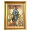 Vintage French Print On Fabric Wall Art Blue Boy Wall Hanging Image Framed Gold Display Decor circa 1970-80's / EVE